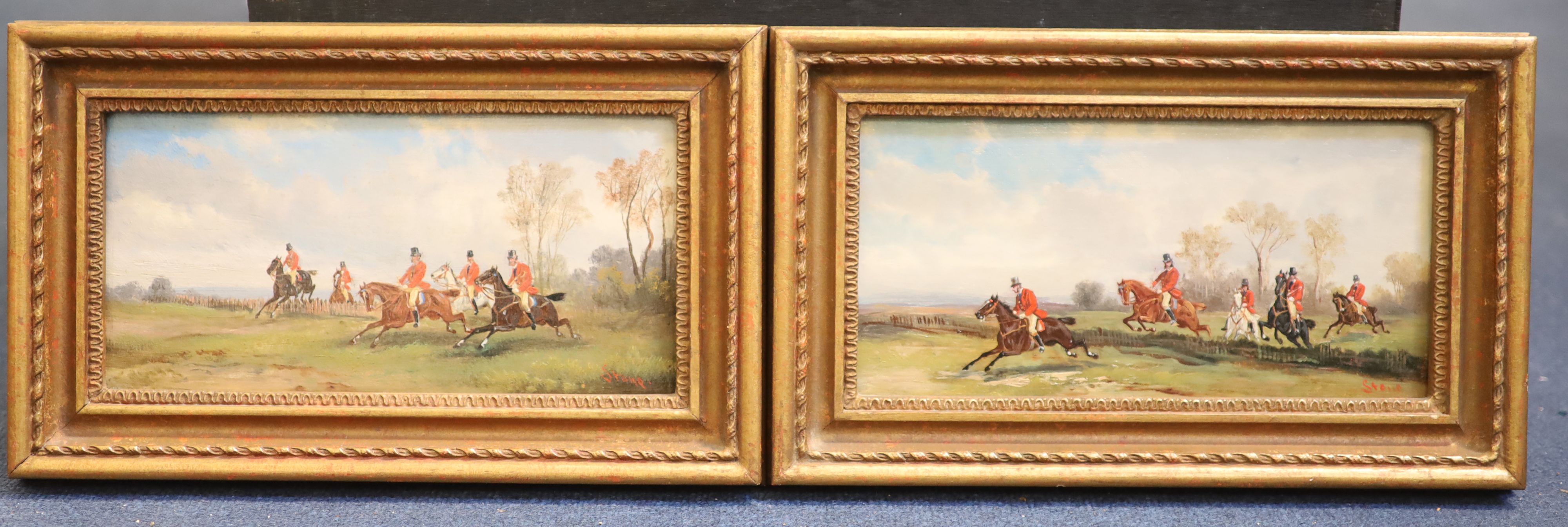 Robert Stone (1820-1870) Hunting scenes; The Chase and Taking a Fence 5 x 10in.